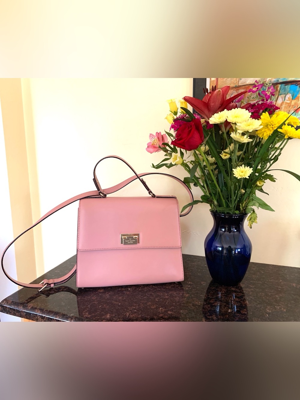 Kate Spade Doris Harwood Place Satchel in Soft Pink Polished Gold Hardware
